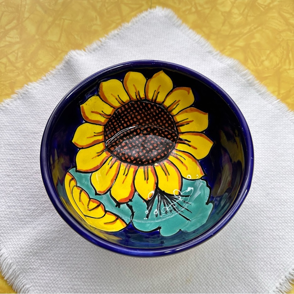 Mexican Talavera Pottery Bowl Sunflowers Handmde